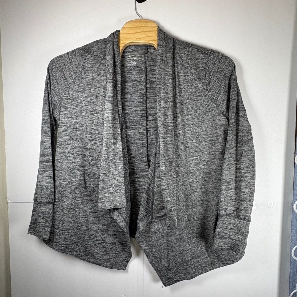 Nike Dri-Fit Women's Cardigan Open Front Waterfall Yoga Wrap Active Gray Sz 1X